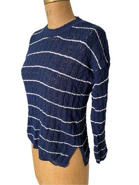 Navy Striped Lightweight Knit Sweater - Women